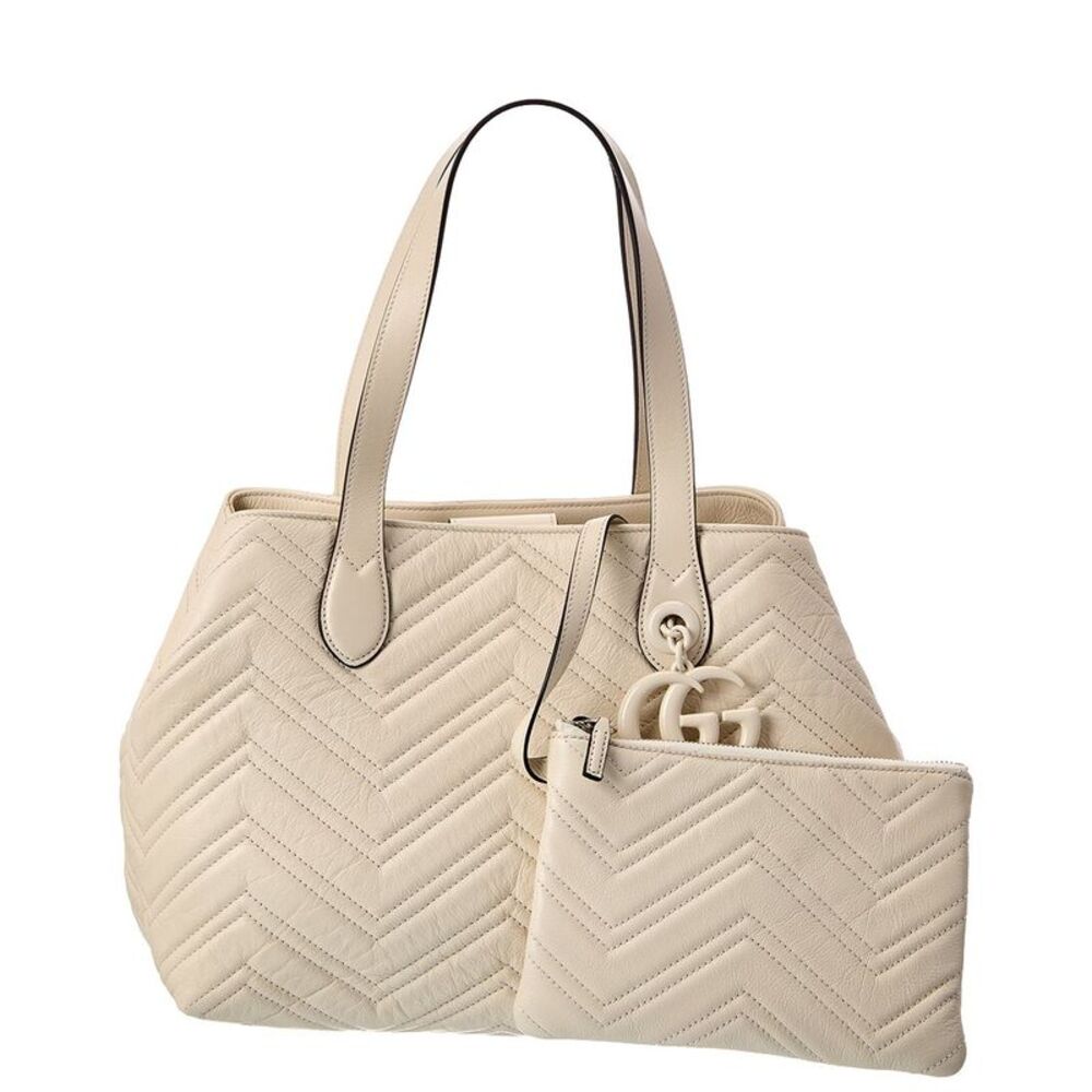 Gucci Gg Marmont Medium Leather Tote, White
